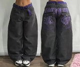 GETADME American Y2K Street Color Stitching Washed Jeans Female Y2K Harajuku Hip Hop Popular Baggy Slim Spice Girl Wide-leg Mop Pants