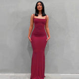GETADME 2025 Summer Dresses For Women Sexy Spaghetti Strap Black Long Dress Y2k Sleeveless Solid Skinny Bodycon Trumpet Maxi Vestidos