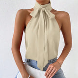 GETADME 스타일리시하고 우아한 여성용 셔츠 홀터넥 슬리브리스 매듭 오프숄더 섹시한 여성용 셔츠