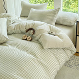 GETADME 3pcs Simple, soft and skin-friendly duvet cover 3-piece set (1 duvet cover +2 pillowcases) (without core)Striped checkered