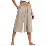 GETADME Feamle Casual and Versatile Lazy Style Wide Leg Pants With Pockets Lightweight High Waisted Loose Cropped Capris