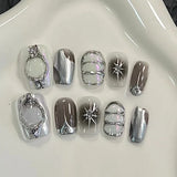 GETADME 10Pcs Cute Short Round Handmade Fake Nail Glitter Colorful 3D Sweet Cool Art Finished Nail for Girl Wearable Full Cover Press On