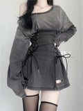Getadme New Fairycore Grunge Goth Corset Dress Women Aesthetic Harajuku Streetwear Bandage Slim Bodycon Dress Y2k 90s Indie Clothes