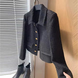 Getadme-Black Short Small Fragrance Coat Female Wool Tweed Small Fragrant Elegant Women Tops 2024 Autumn Korean Chic Temperament Jackets