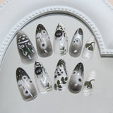 GETADME 24pcs Gradient Black False Nails Cute Cartoon Cat's Eye Forest Elf Girl Press On Nails Glossy Almond Sweet Cool Fake Nail Tips