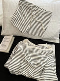 GETADME Striped Sleepwear Women Pajama Shorts Sets Long Sleeve Piiama Casual 2 Pieces Night Wears Summer Korean Casual Home Suit 2025