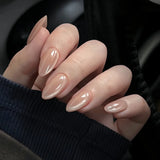 GETADME 24Pcs Short Oval Head Blush Pink Press on Nails with Simple Designs Almond Nails Wearable Acrylic Full Cover Nail Tips with Glue