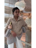 Getadme Elegant Lurex Sequin Sweater Cardigan Women Long Sleeve Stand Collar Zipper Sparkling Knitted Coat Autumn Chic Streetwear