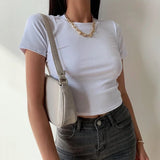 GETADME Short Sleeve T-Shirt Women Solid Simple Casual Soft All-Match Basic Crop Tops Tees Summer Fashion Skinny Tops Black White