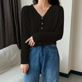 GETADME Women's Long Sleeve Cropped Cardigan V Neck Button Down Knit Lady Autumn Spring Knitted Single-breasted Cardigan Sweaters