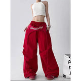 GETADME Korean Y2K Cargo Pants Women Streetwear Letter Print Baggy Sweatpants Gyaru Harajuku Wide Leg Joggers Summer Casual Trousers