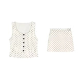 GETADME 프랑스 패션 여성 허리 랩 스타일 웨이브 도트 숏 코트 가을 레트로 클래식 리본 탑 숏 스커트 달콤한 여성 3피스 세트