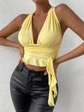GETADME Women's Sexy Tight Fitting Deep V-neck Pleated Top Tight Fitting 2025 Spring Beach Resort Nightclub New Model Women's Sexy Tigh
