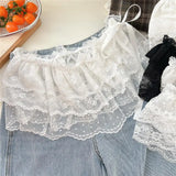 GETADME Lace Mini Skirts Women Elegant Sweet Lolita Short Skirts High Waist Y2k Streetwear Ruffle Skirts Lace Trim Butt Curtain Skirt