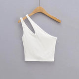 GETADME 섹시 여성용 크롭 탑 솔리드 스트레치 핏 니트 슬리브리스 원숄더 할로우 아웃 베이직 백리스 탱크 탑