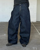 GETADME Japanese Raw Denim Loose Fit Jeans Classic Unwashed Cotton Workwear Baggy Trousers for Men