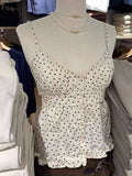 Débardeur court à volants Getadme, sans manches, à boutons, style vintage Y2K, coupe slim, pour femme, tendance Instagram.