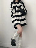 Getadme- 6XL Oversized New Korean Fashion Style Lazy Knitted Stripes Jumper Vintage Plus Size Loose Long Sleeve Pullover Tops Streetwear