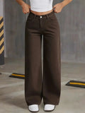 GETADME Women's Coffee Brown Wide Leg Jeans High Waisted Super Stretchy Loose Fit Denim Trousers Streetwear