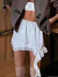GETADME 2025 Women's Commuter Asymmetric Half Skirt with Lace Trim, Featuring a Stylish and Elegant Design Suitable for Casual Wear