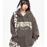 GETADME Fashion Embroidery Zip Up Hoodies Women Autumn Long Sleeve Tops Loose Hood Shirt Harajuku Y2K Clothes Female Sweatshirt Jacket