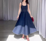GETADME Long Summer Dresses 2025 Detachable Shoulder Strap with Exposed Back Design for A Waist Cinching Skirt Sleeveless Dress Female