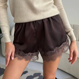 GETADME Women Heart Print Lace Satin Shorts Silk Y2k Elastic Waist Mini Shorts Coquette Aesthetic Boxer Slip Pettipants French Knickers