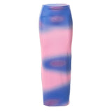 GETADME Fashion y2k Maxi Skirt Summer Women Contrasting Color Tie Dye Print High Waist Bodycon Skirt Sexy Party Skirts Streetwear