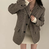 Getadme  2 Winter Vintage Plaid Single Breasted Notched Collar Loose Jacket Autumn Women Office Lady Outerwear Fashion Baggy Coat