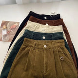 Getadme Retro High Waist Corduroy Pants Women Spring Fall Straight Causal Full Length Trousers Korean Fashion Baggy All Match Black Pant