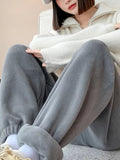 Getadme Spring Casual Women's Pants Warm Harem Velvet Wide Leg Cargo Trousers Loose Oversize Sweatpants Vintage Fleece Pants for Women