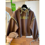 GETADME Korean Sle plus Size Loose Fit 300 Pou Fat MM Contrast Color Embroidery Print Dstring Hoodie Meat Concealing Slimming...