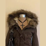 GETADME Autumn And Winter New Fashion Casual Fur Collar Jacket Female Y2K High Street Popular Padded Velvet Cotton-padded Jacket Coat