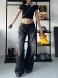 GETADME Grunge Y2k Black Jeans Women Baggy Vintage High Street Oversized Denim Trousers Gothic Gyaru 2000s Acubi Fashion Jeans