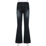 GETADME Rockmore Vintage Flare Jeans Women Low Rise Fashion Washed Jean Pants Y2K Aesthetic High Street Denim Trousers Korean Casual New