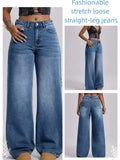 GETADME Women's Coffee Brown Wide Leg Jeans High Waisted Super Stretchy Loose Fit Denim Trousers Streetwear