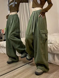 Getadme Korean Y2K Fashion Drawstring Casual Baggy Cargo Jeans Pants Women Clothing Straight Wide Leg Sweatpants Female Trousers