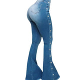 GETADME Jeans High Waist Strecth Denim Flare Pants Women Vintage Trousers Buttons Denims Streetwear 2025 Autumn Female Floor Length