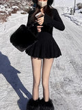 Getadme Winter Korean Style Sexy Knit New One Piece Dress Women V Neck Vintage Elegant Mini Dress Female Ball Gown Designer Clothes