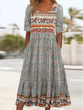 GETADME 2025 summer new women's Bohemia loose fashion print round neck short sleeve long dress