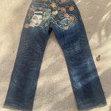 GETADME Vintage Japanese Women Embroidery Jeans High Waisted Baggy Straight Denim Pant Streetwear Jean Hot Stamp Studded Y2k Pants