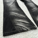 GETADME Y2K Distressed Flare Jeans Gothic Men Double Waist Lace Up Denim Pants Retro Washed Scratches Streetwear Unisex Bootcut Jeans