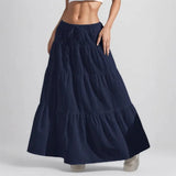 GETADME Summer Women White Long Skirt Solid Basic Lace Up Bow Low-Waisted Big Swing Skirts Female Street Casual Loose Spliced Maxi Dress