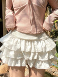 GETADME Kawaii Ball Gown Short Skirt Pleated Ruffles Layered High Waist Solid Mini Cake Skirts Lolita Girl Sweet Cute Elastic Waist  Y2K