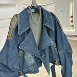GETADME Retro Vintage Patchwork Denim Short Jacket For Women'S Autumn And Winter Design, Casual And Loose Short Top