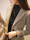 Getadme-Chic Elegant Woman Jacket Autumn New In Korean Fashion Black Coats Oversize Single Breasted Casual Houndstooth Blazer Women
