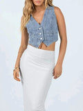 Sleeveless Slim Jeans Jacket Waistcoats Casual Tops Single Breasted Women Denim Jacket Vest Short Outerwear