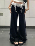 GETADME Y2k Baggy Laces Patchwork Sweatpants Vintage Woman Korean Fashion Loose Sports Pants Harajuku Gyaru Casual Trousers