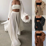 GETADME 2025 Spring Soft Women Three Piece Set Fashion Wrap Cardigan Tops And High Waist Pants Suit Female Casual Tracksuits Homewear