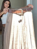 GETADME Women's Straight Pants Solid High Waist Belt Pockets Wide Leg Long Trousers Female 2025 Spring Lady Vintage High Street Wears
